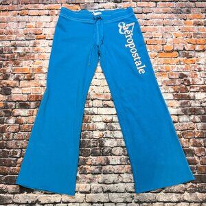 Aeropostale Wide Leg Draw String Sweatpants with Logo - Blue - Size Large